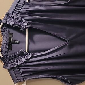 White House Black Market Ruffled Navy Blouse